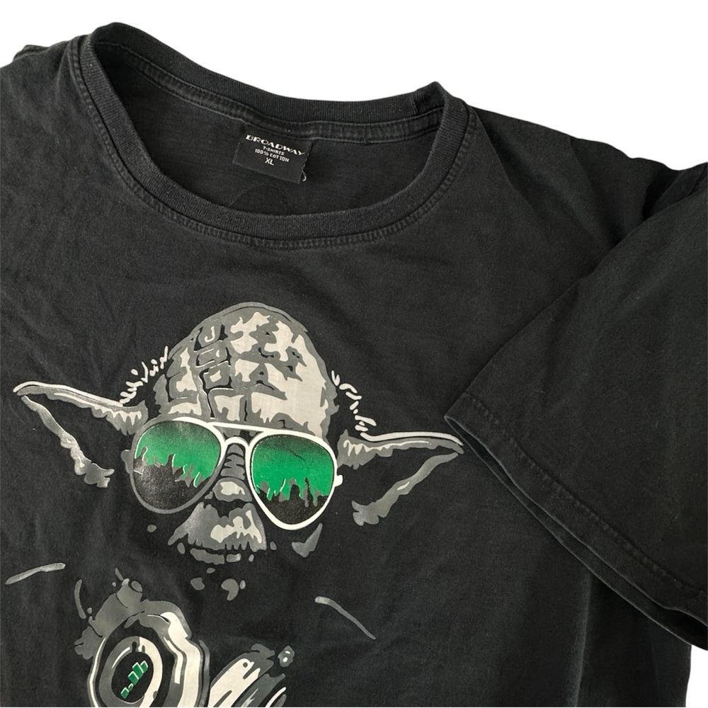 Yoda DJ T Shirt Mens XL Black 100% Cotton Streetwear Hip Hop Grunge Back Graphic